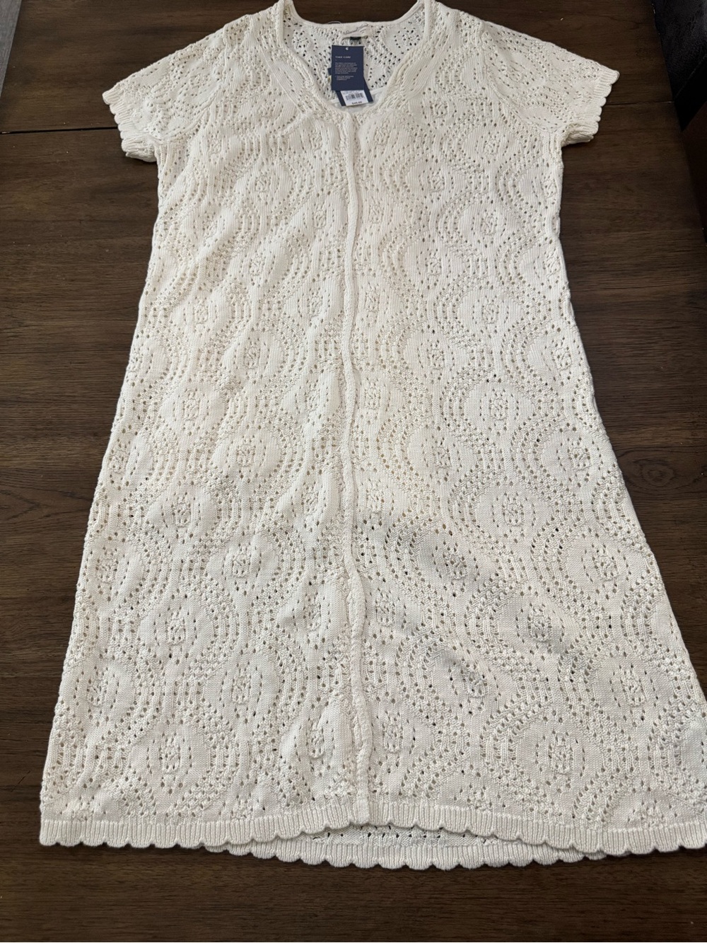 Universal Thread Cream Crochet Short-Sleeve Swim Coverup Tunic